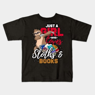 Bookworm Girl Sloth Kids T-Shirt